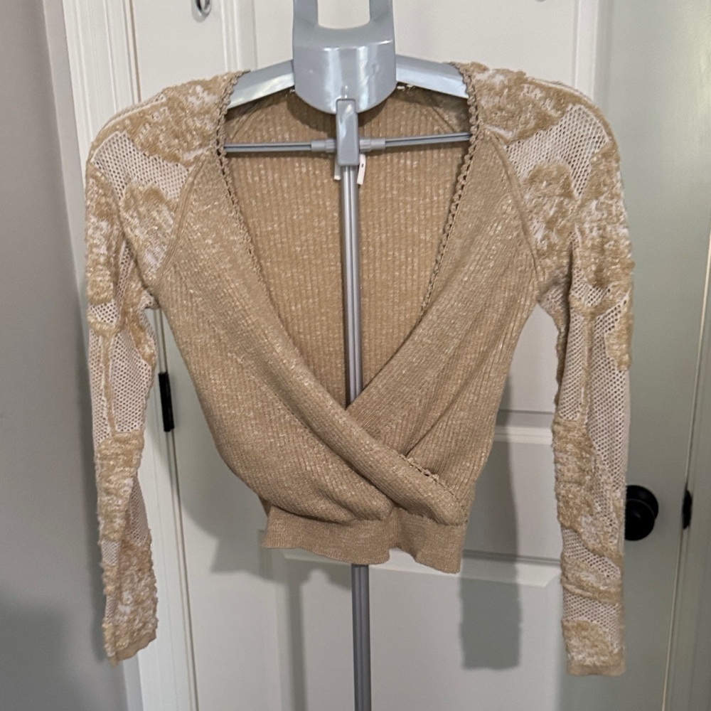 Anthropologie Tan Wrap Knit Blouse